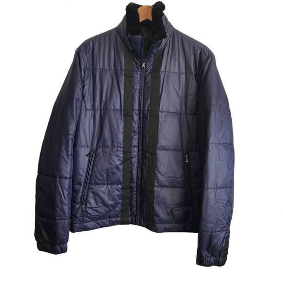 BOSS HUGO BOSS Men's Plum and Black Doobie Down Puffer Fur Collar Jacket Size 42 - Picture 1 of 6